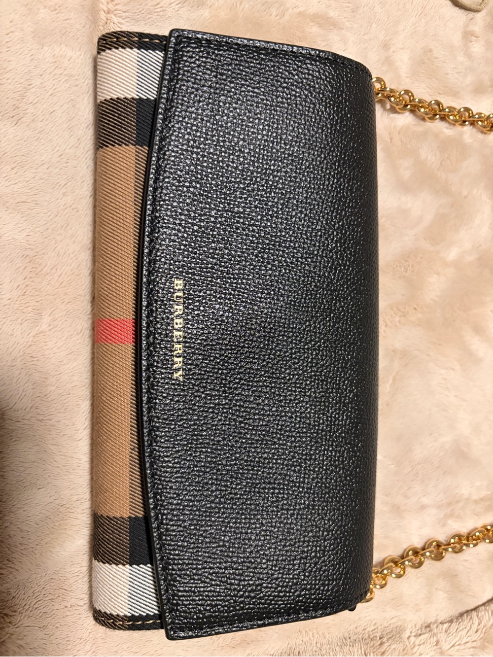 Burberry Black Leather with Classic Check Crossbody Bag